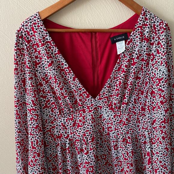 B. Darlin Dress Junior Red Long Sleeve Daisy Tiered Ruffle V-Neck Swing Sz 11/12 - Picture 2 of 11